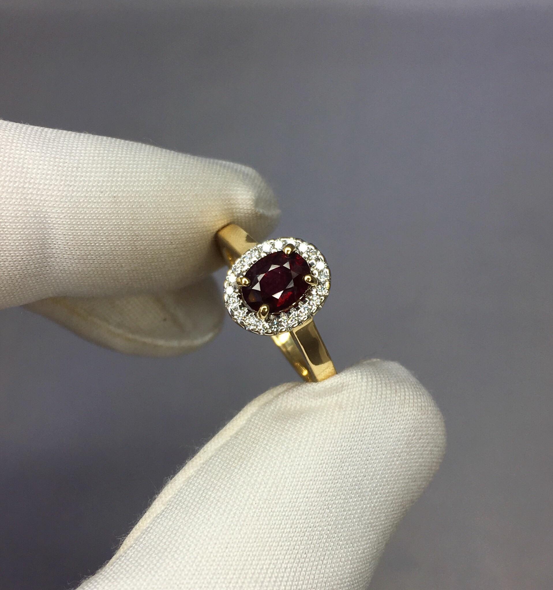 IGI Certified Untreated Deep Red Ruby and Diamond 18 Karat Halo Cluster Ring 3