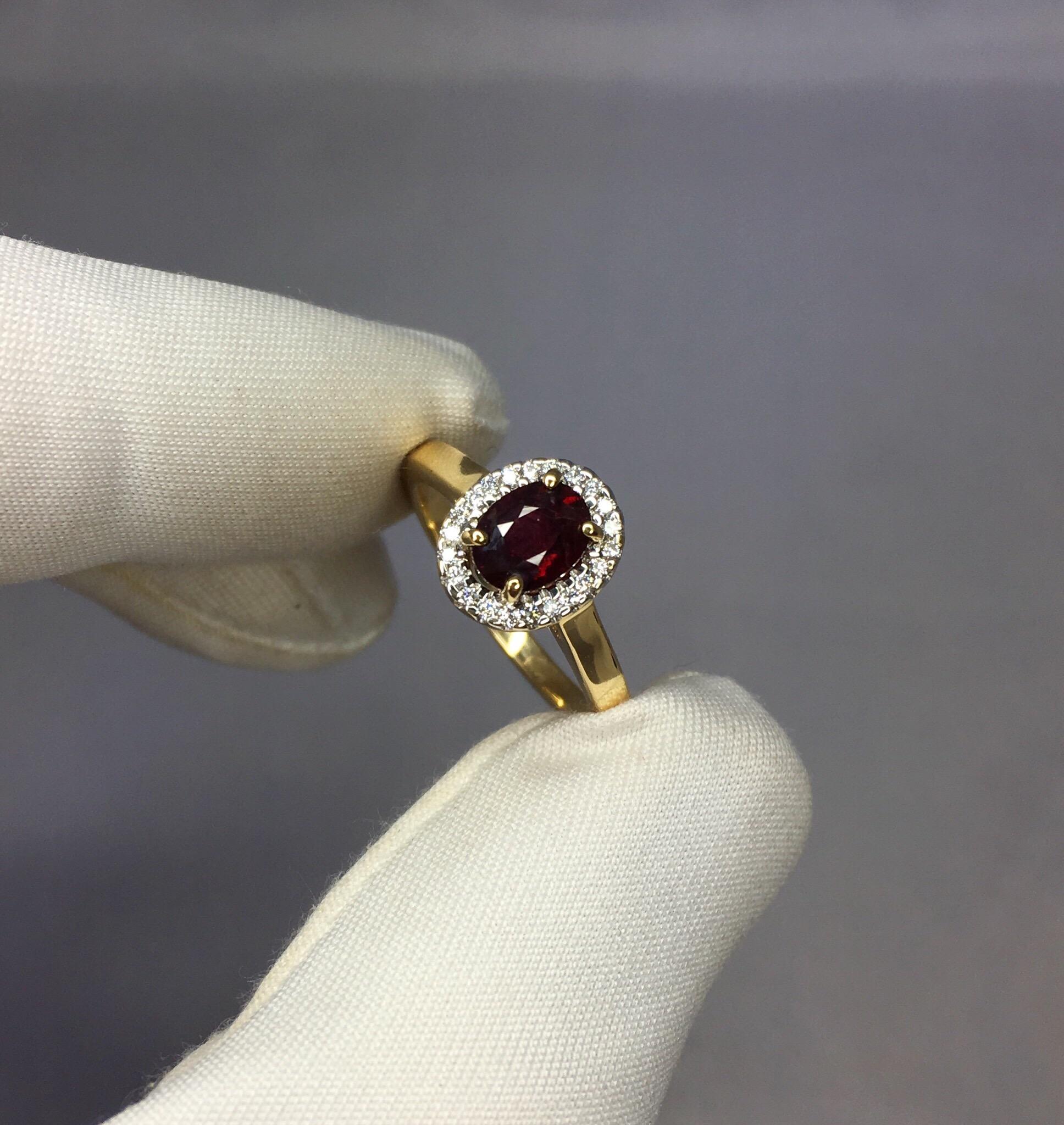 IGI Certified Untreated Deep Red Ruby and Diamond 18 Karat Halo Cluster Ring 4