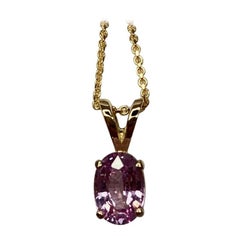 IGI Certified Untreated Pink Sapphire Oval Cut Gold Solitaire Pendant Necklace