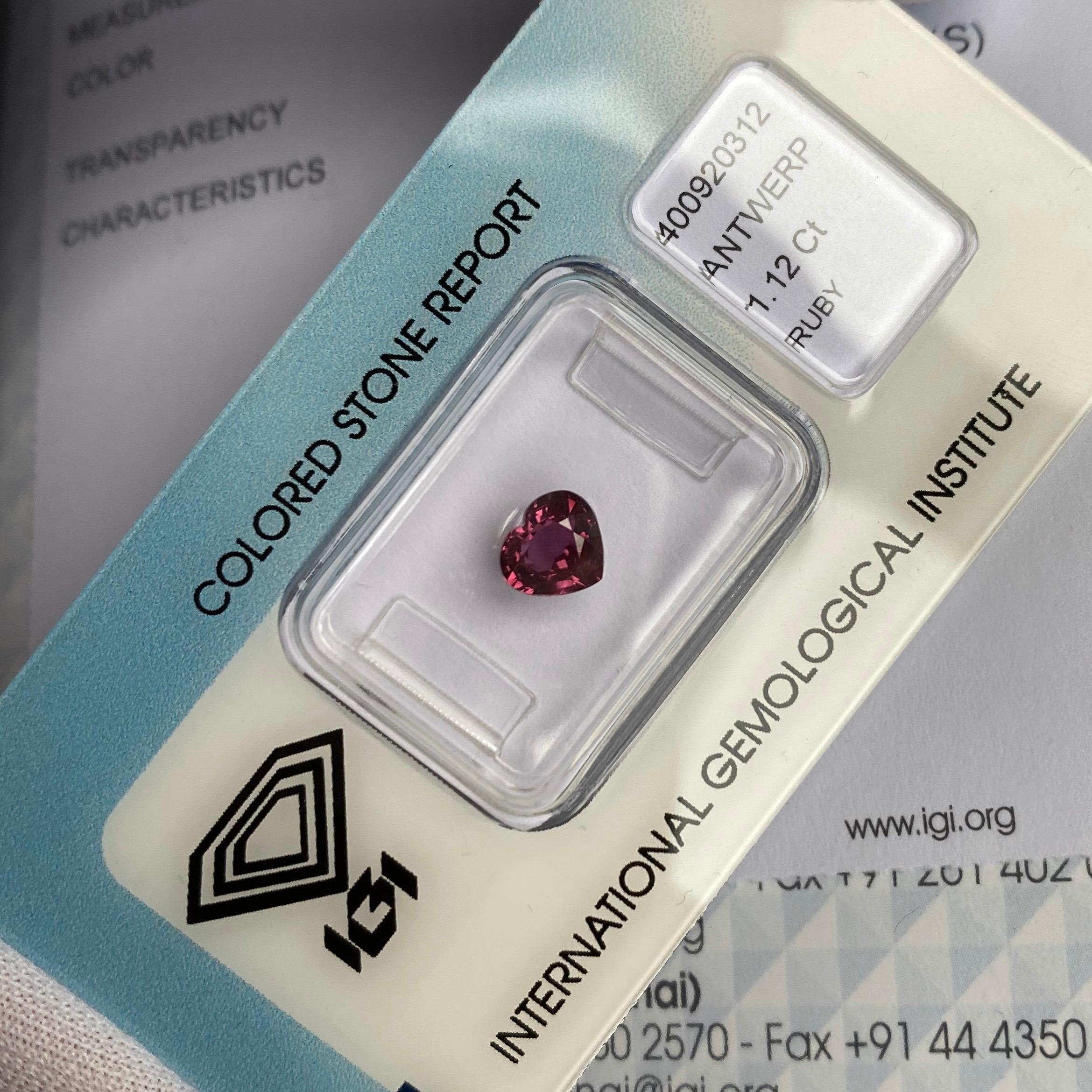 IGI Certified Untreated Purplish Pink Red Ruby 1.12ct Heart Cut Rare Blister Gem 2