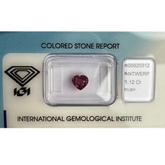 IGI Certified Untreated Purplish Pink Red Ruby 1.12ct Heart Cut Rare Blister Gem