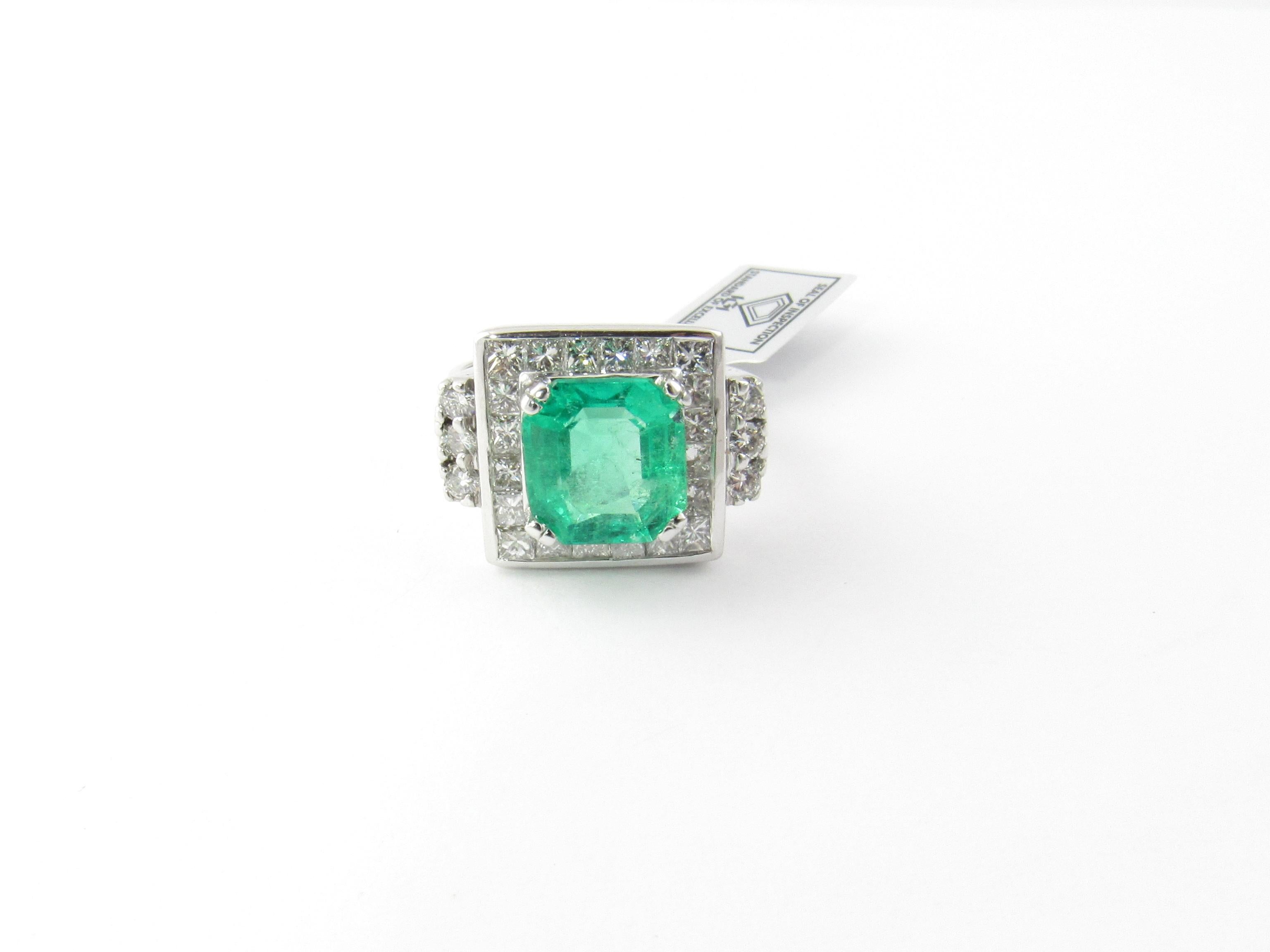 IGI Certified Vintage 17K and 14K White Gold Natural Square Emerald and Diamond In Good Condition In Washington Depot, CT