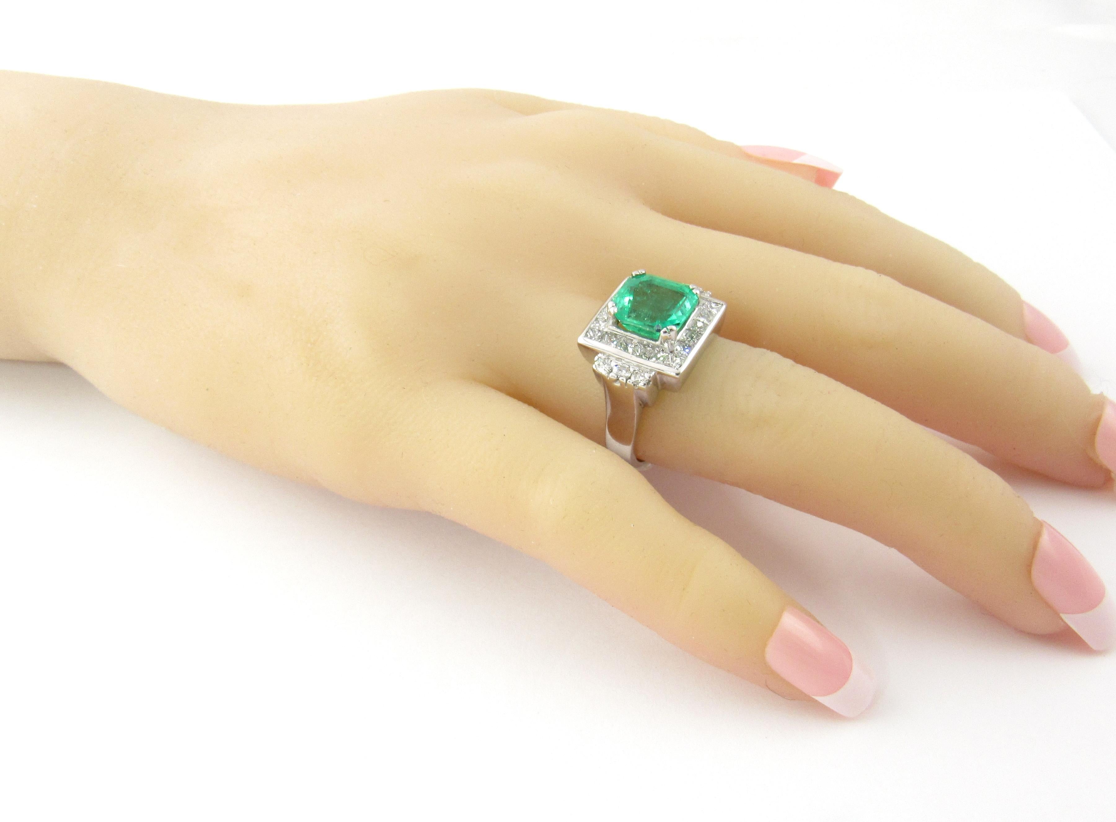 Women's IGI Certified Vintage 17K and 14K White Gold Natural Square Emerald and Diamond