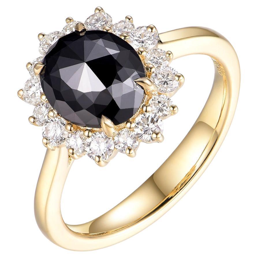 IGI CERTIFIED Bague Vintage 2.27 Carat Black Diamond en or jaune 14 carats en vente