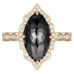 IGI CERTIFIED Vintage 3.63 Carat Black Diamond Ring in 14 Karat Yellow Gold