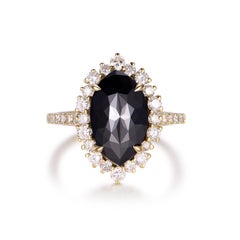 IGI CERTIFIED Vintage 5.70 Carat Black Diamond Ring in 14 Karat Yellow Gold