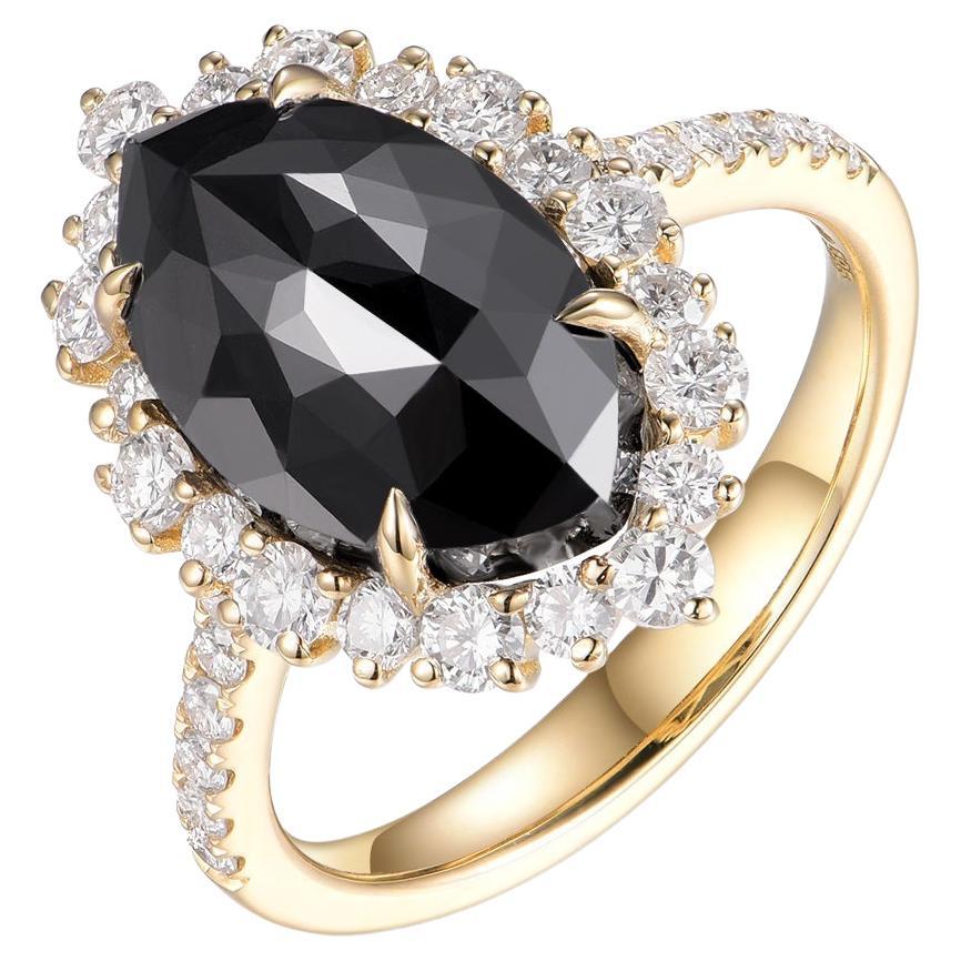 IGI CERTIFIED Bague Vintage 5.70 Carat Black Diamond en or jaune 14 carats