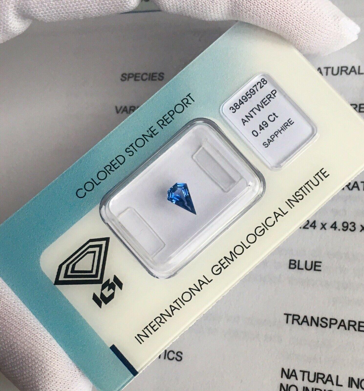 IGI Certified Vivid Blue Sapphire 0.49ct Fancy Custom Kite/Shield Cut Gem Cut 1