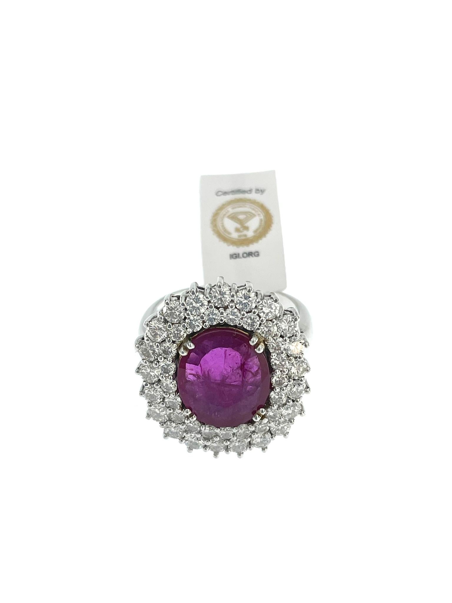 IGI Certified White Gold Diamonds and 3.40ct Ruby Cocktail Ring  For Sale 4