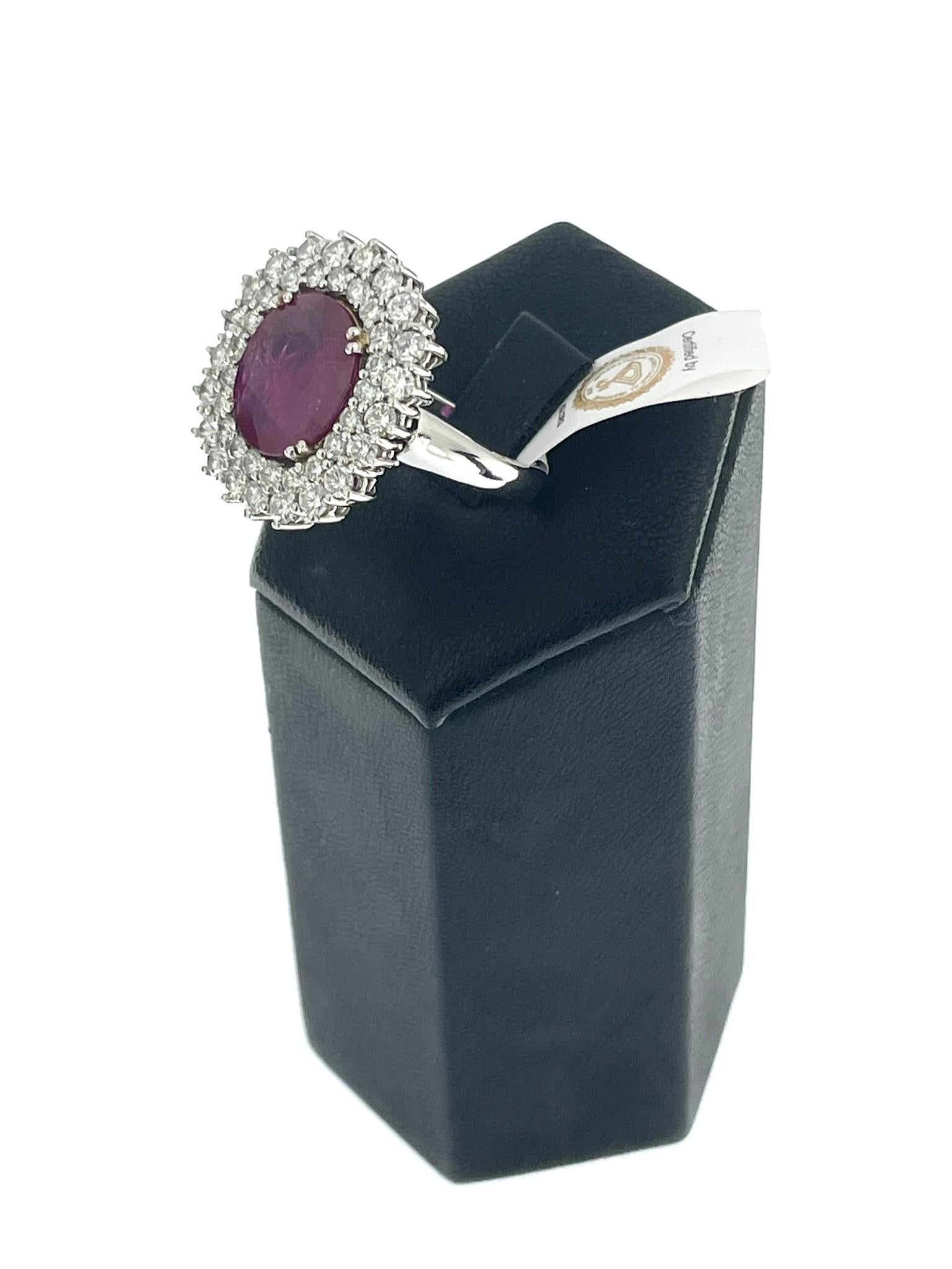 IGI Certified White Gold Diamonds and 3.40ct Ruby Cocktail Ring  For Sale 8