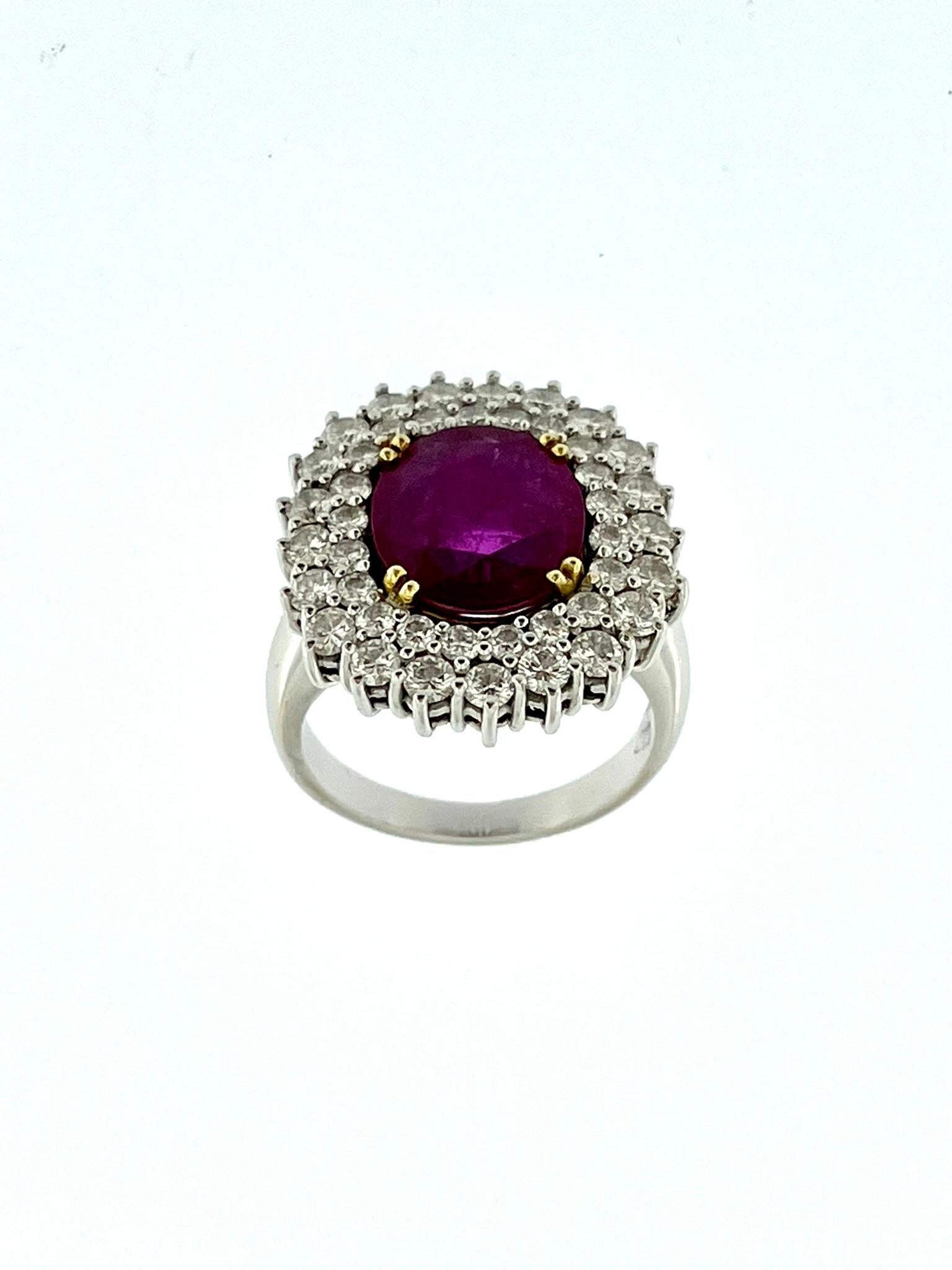 Modern IGI Certified White Gold Diamonds and 3.40ct Ruby Cocktail Ring  For Sale