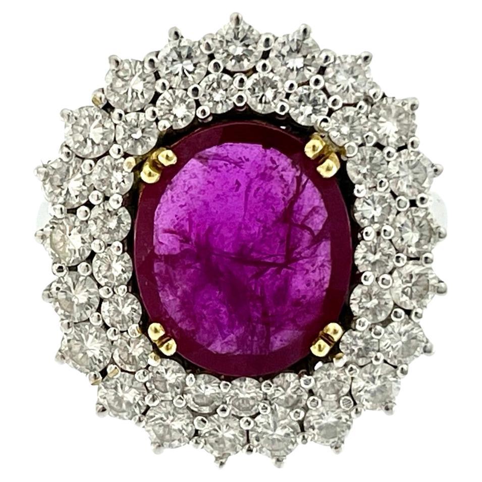 IGI Certified White Gold Diamonds and 3.40ct Ruby Cocktail Ring  For Sale