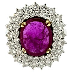 Retro IGI Certified White Gold Diamonds and 3.40ct Ruby Cocktail Ring 