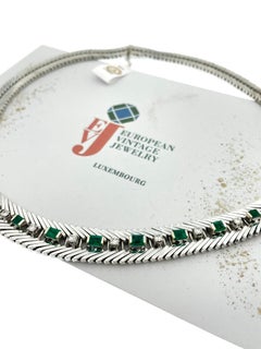 IGI Certified White Gold Diamonds and Emeralds Italian Choker Necklace