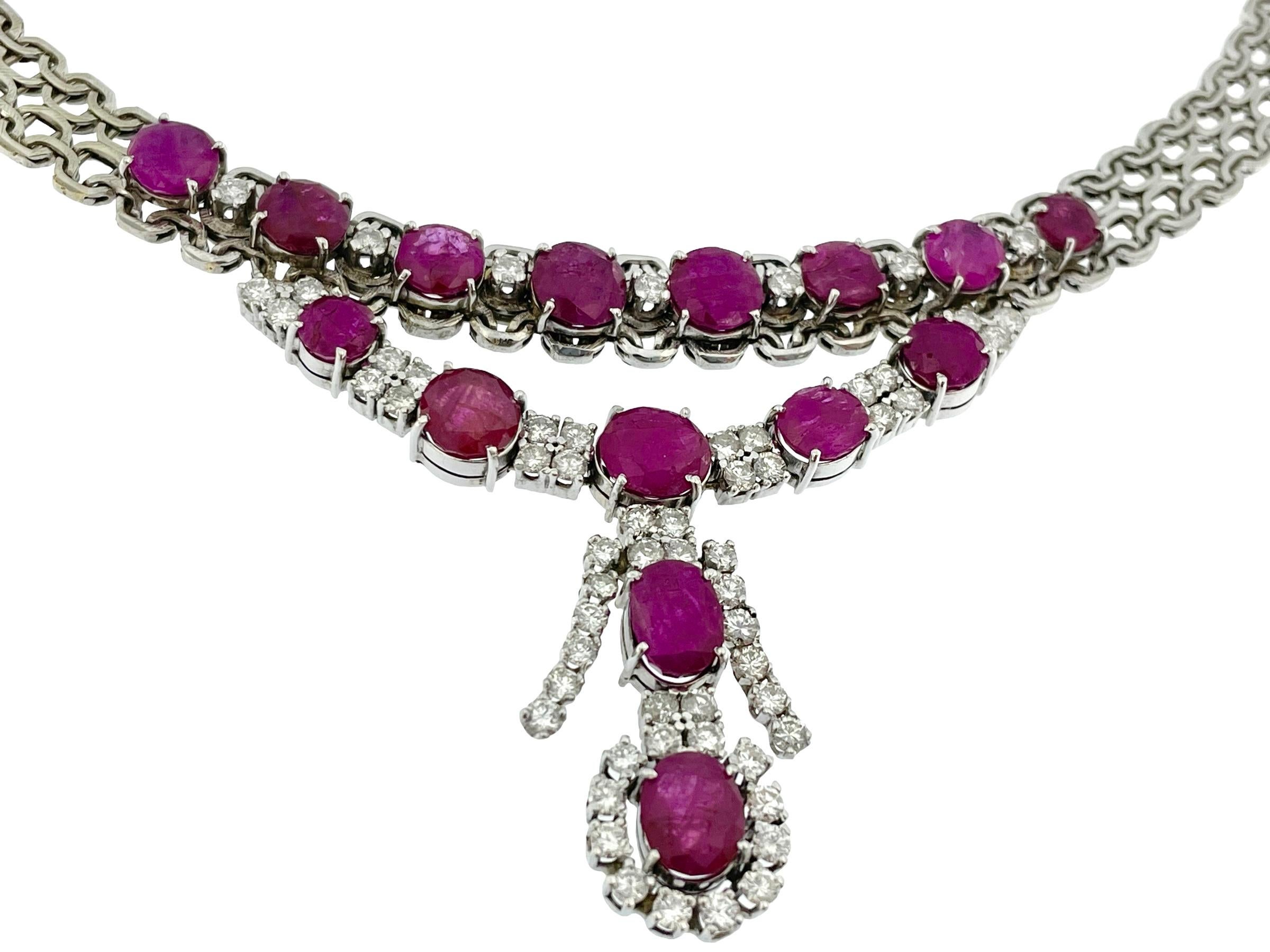 IGI Certified White Gold Diamonds and Rubies Necklace For Sale 1