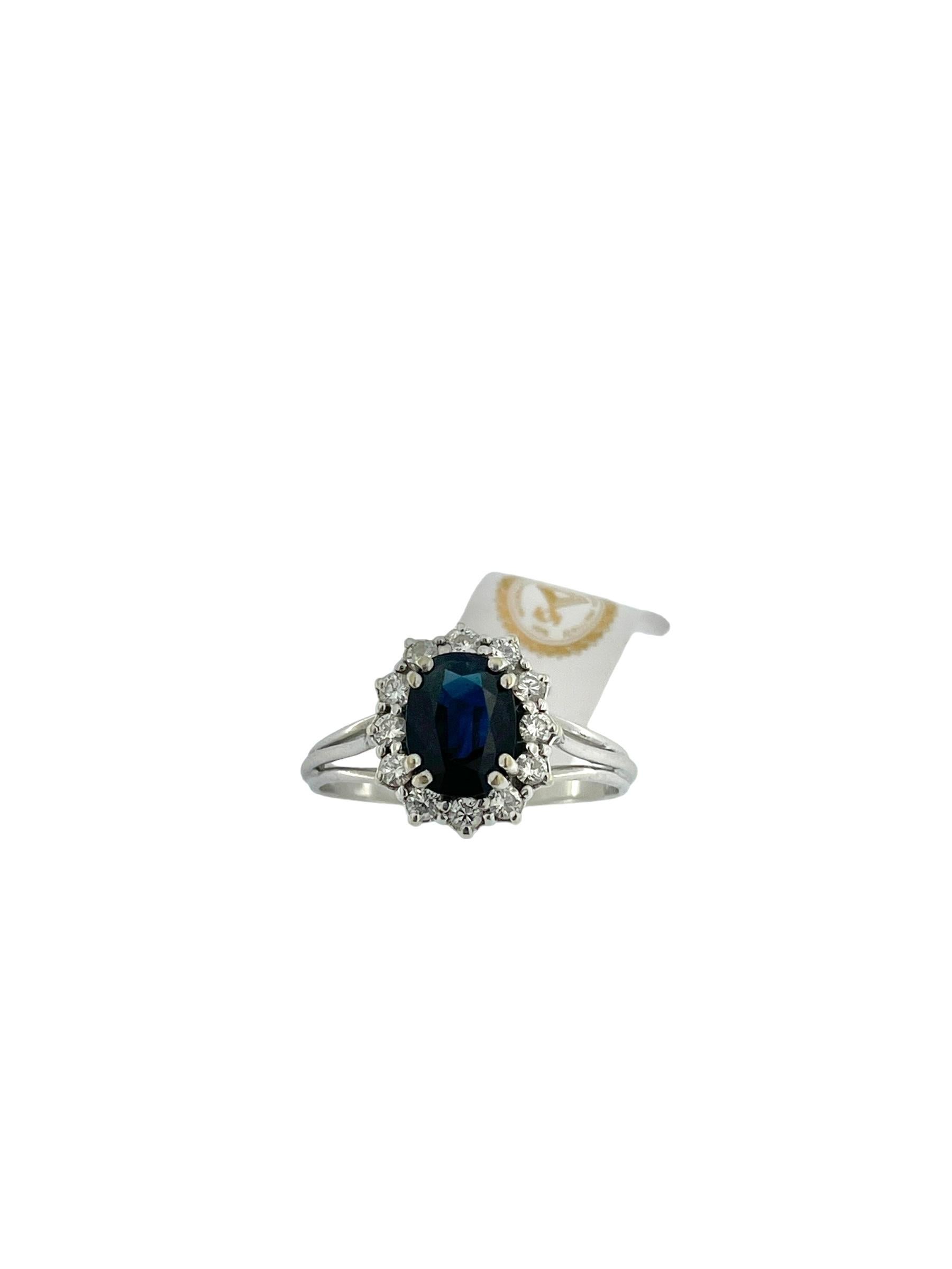 Modern IGI Certified White Gold Diamonds and Sapphire Classic Ring  For Sale