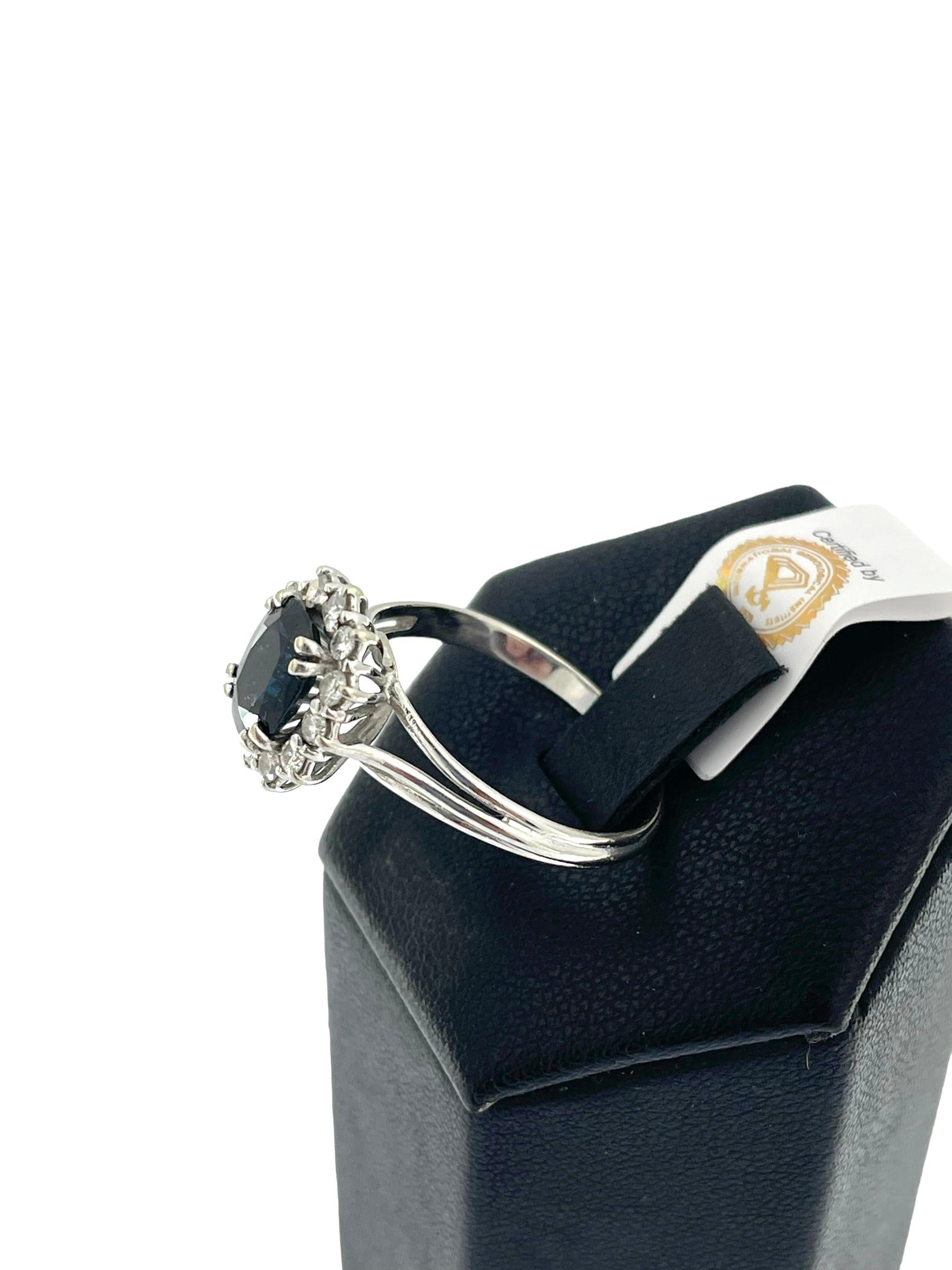 Women's IGI Certified White Gold Diamonds and Sapphire Classic Ring  For Sale