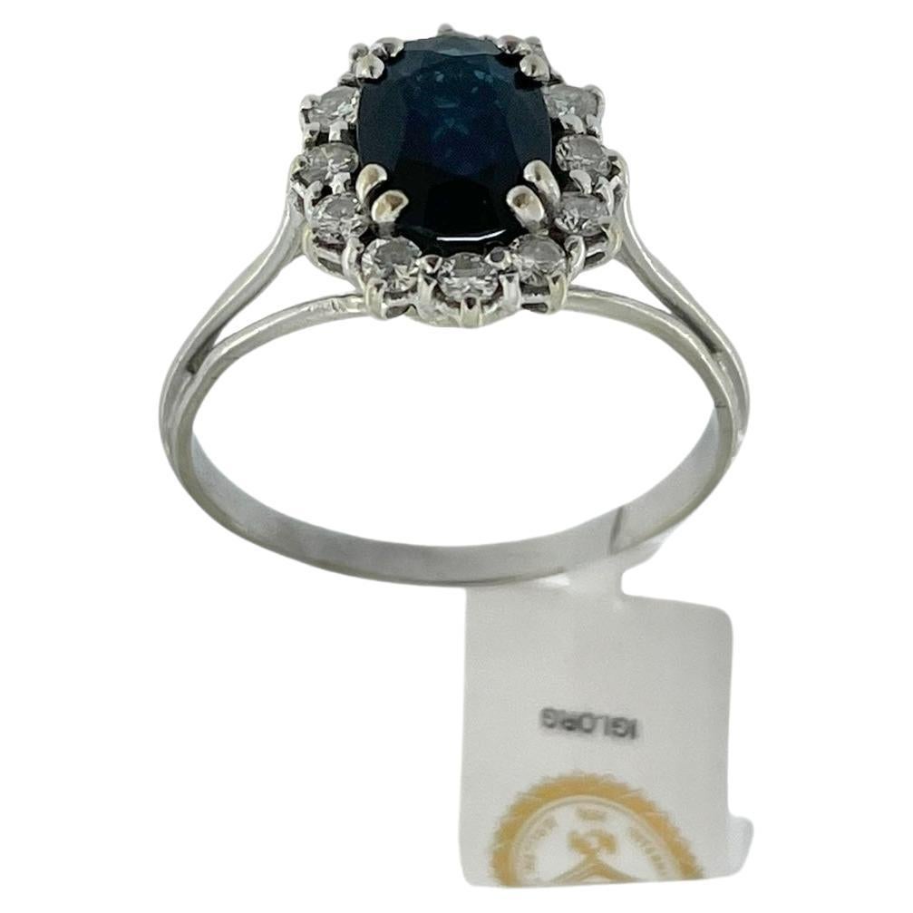 IGI Certified White Gold Diamonds and Sapphire Classic Ring  For Sale