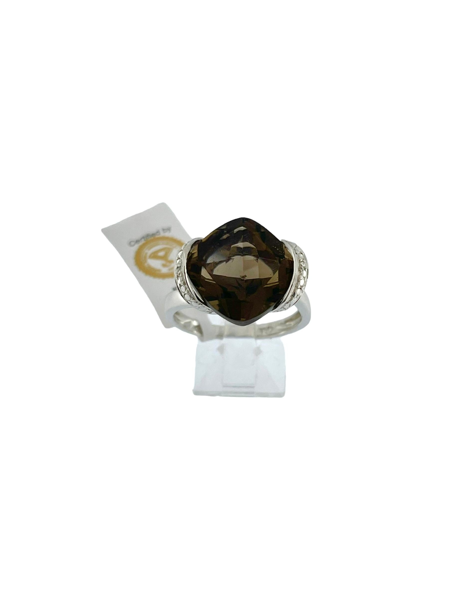 Modern IGI Certified White Gold Diamonds and Smoky Quartz Cocktail Ring  For Sale