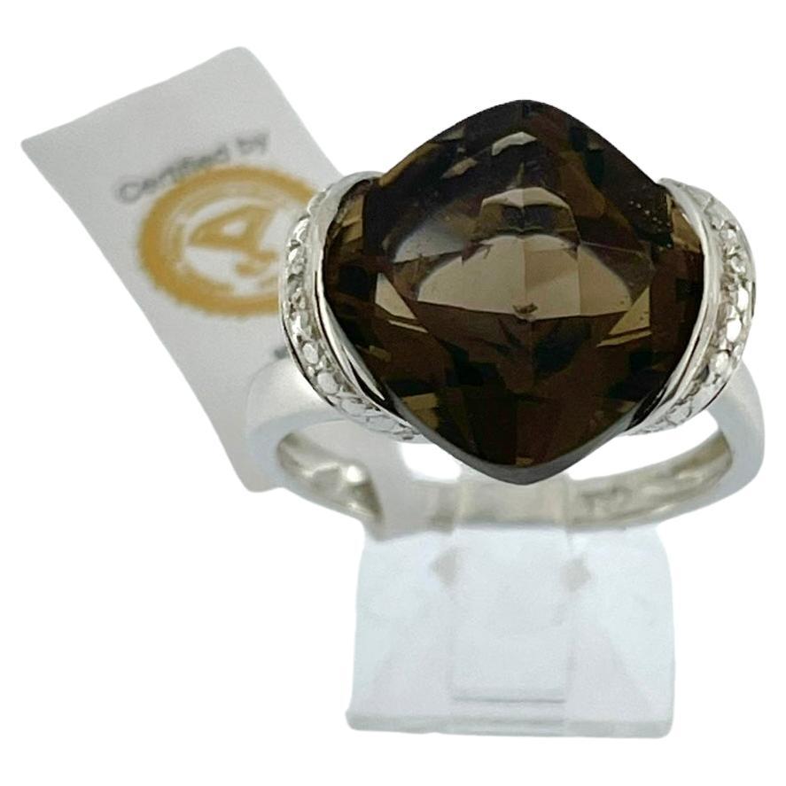 IGI Certified White Gold Diamonds and Smoky Quartz Cocktail Ring