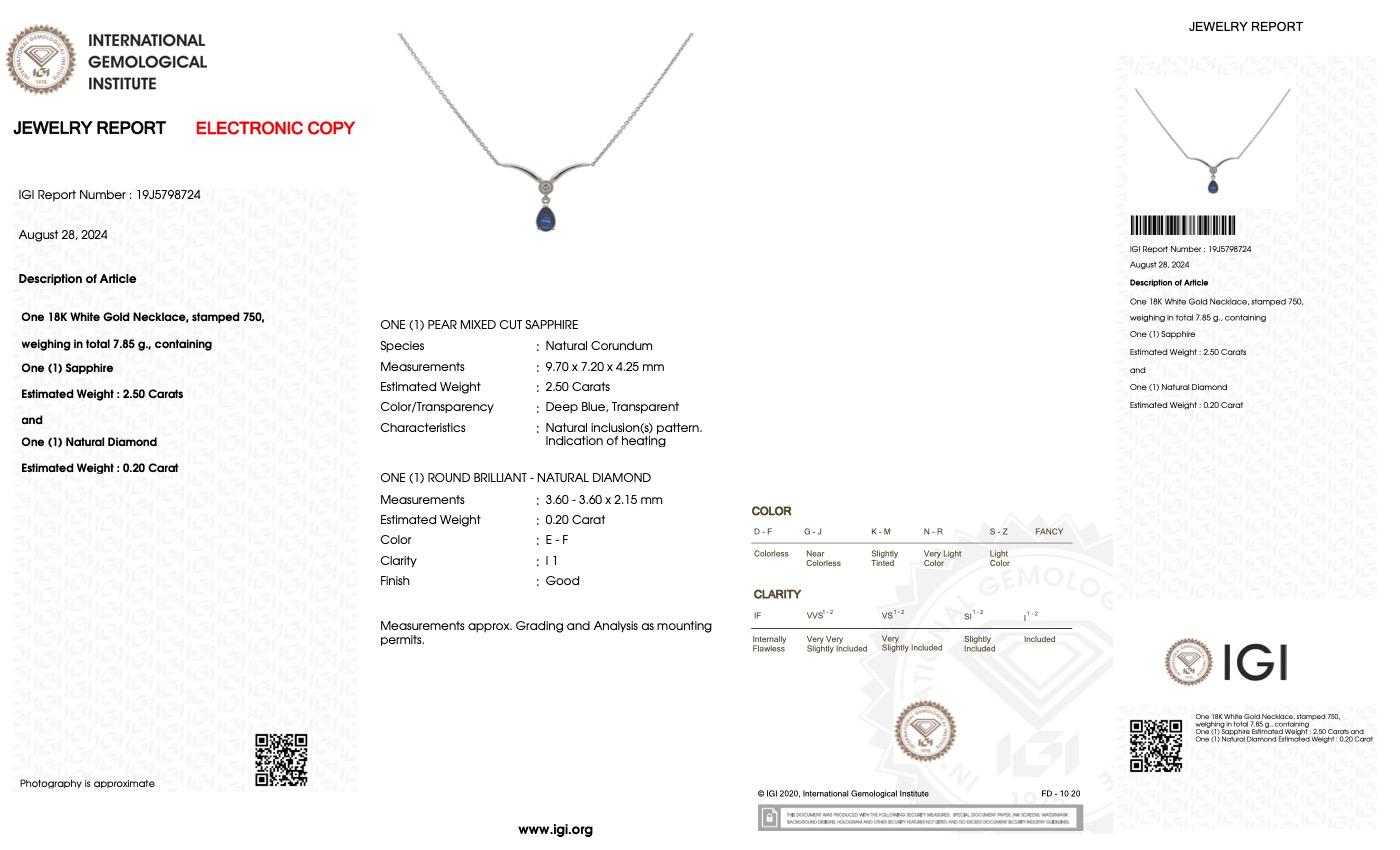 IGI Certified White Gold Necklace with Sapphire and Diamond For Sale 2