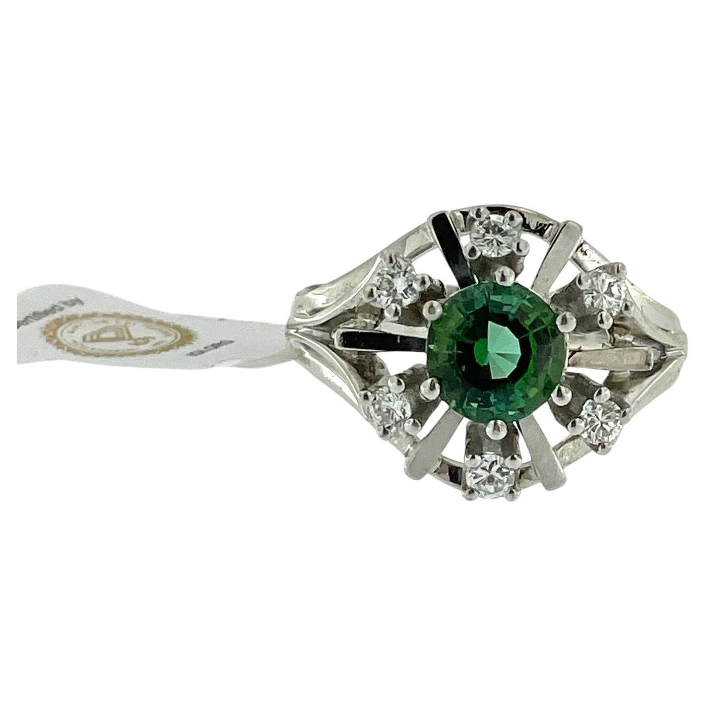 IGI Certified White Gold Ring with Verdelite Tourmaline and Diamonds For Sale
