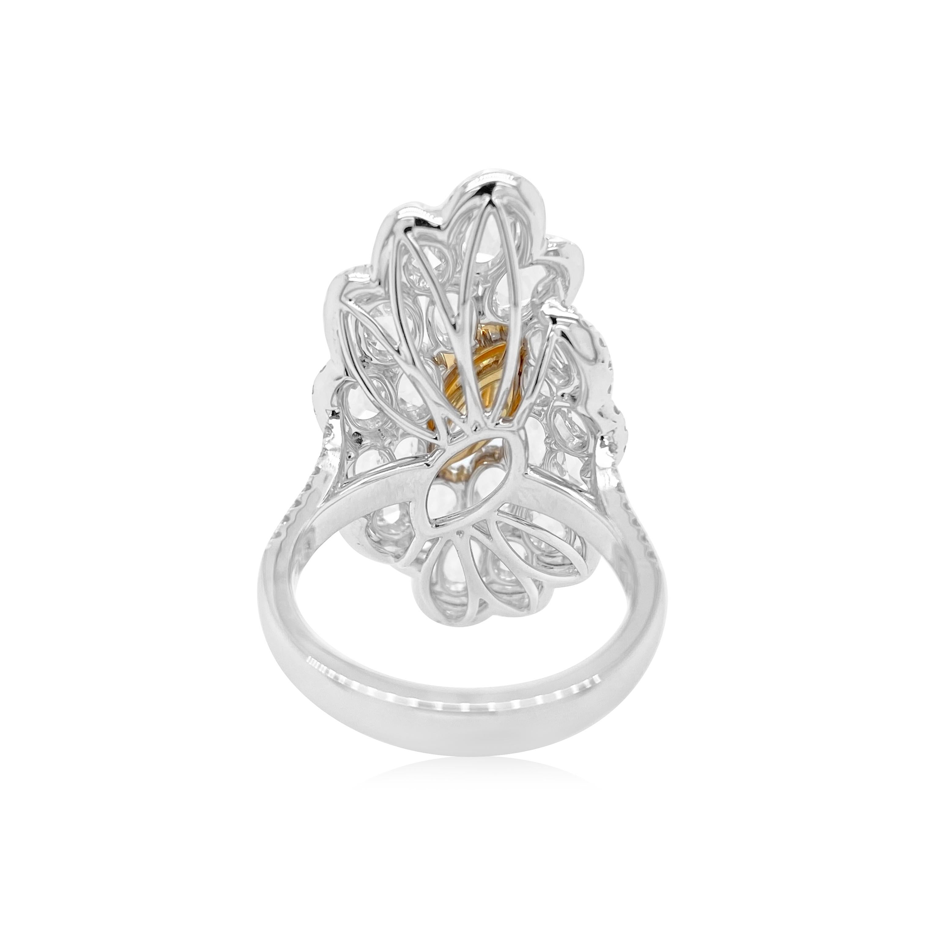 Contemporary IGI Certified Yellow and White Diamond Cocktail Ring