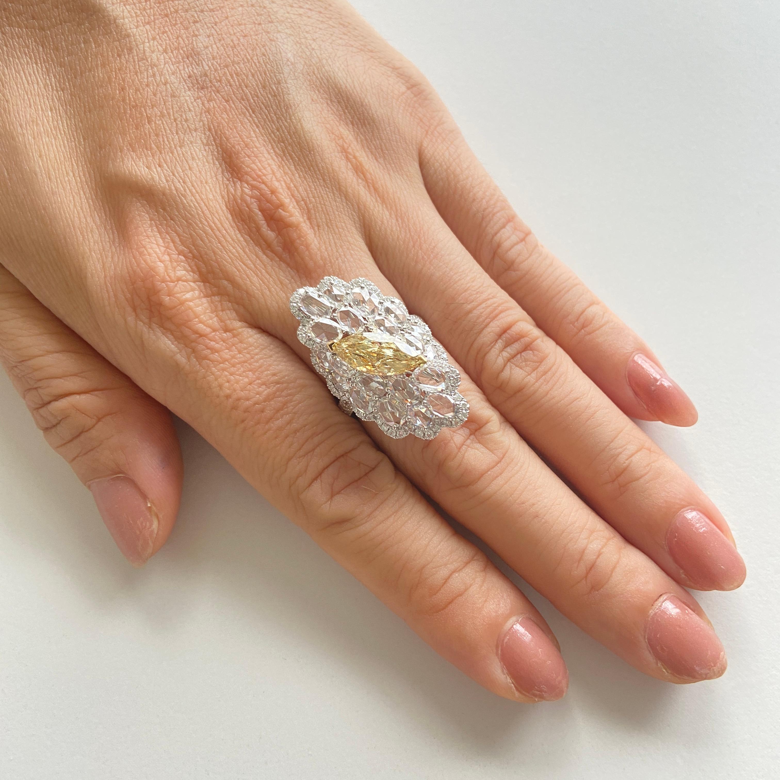 Marquise Cut IGI Certified Yellow and White Diamond Cocktail Ring
