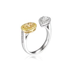 IGI Certified Yellow Oval Diamond and Pear Diamond Toi Et Moi Ring in 18k Gold