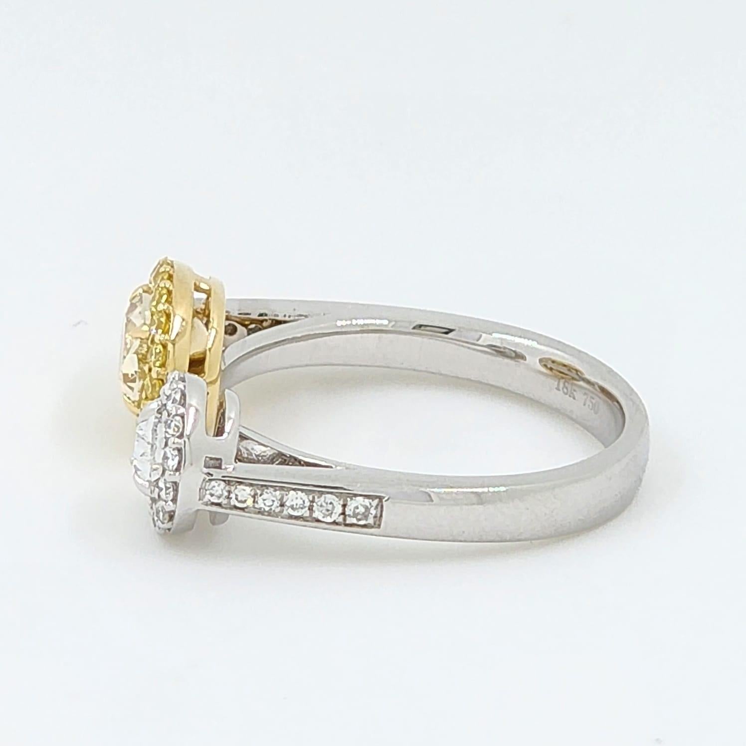 Oval Cut IGI Certified Yellow Oval Diamond and Pear Diamond Toi Et Moi Ring in 18k Gold For Sale