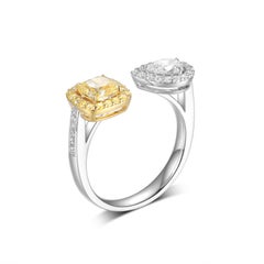 IGI CERTIFIED Yellow Cushion Diamond and Pear Diamond Toi Et Moi Ring in 18k