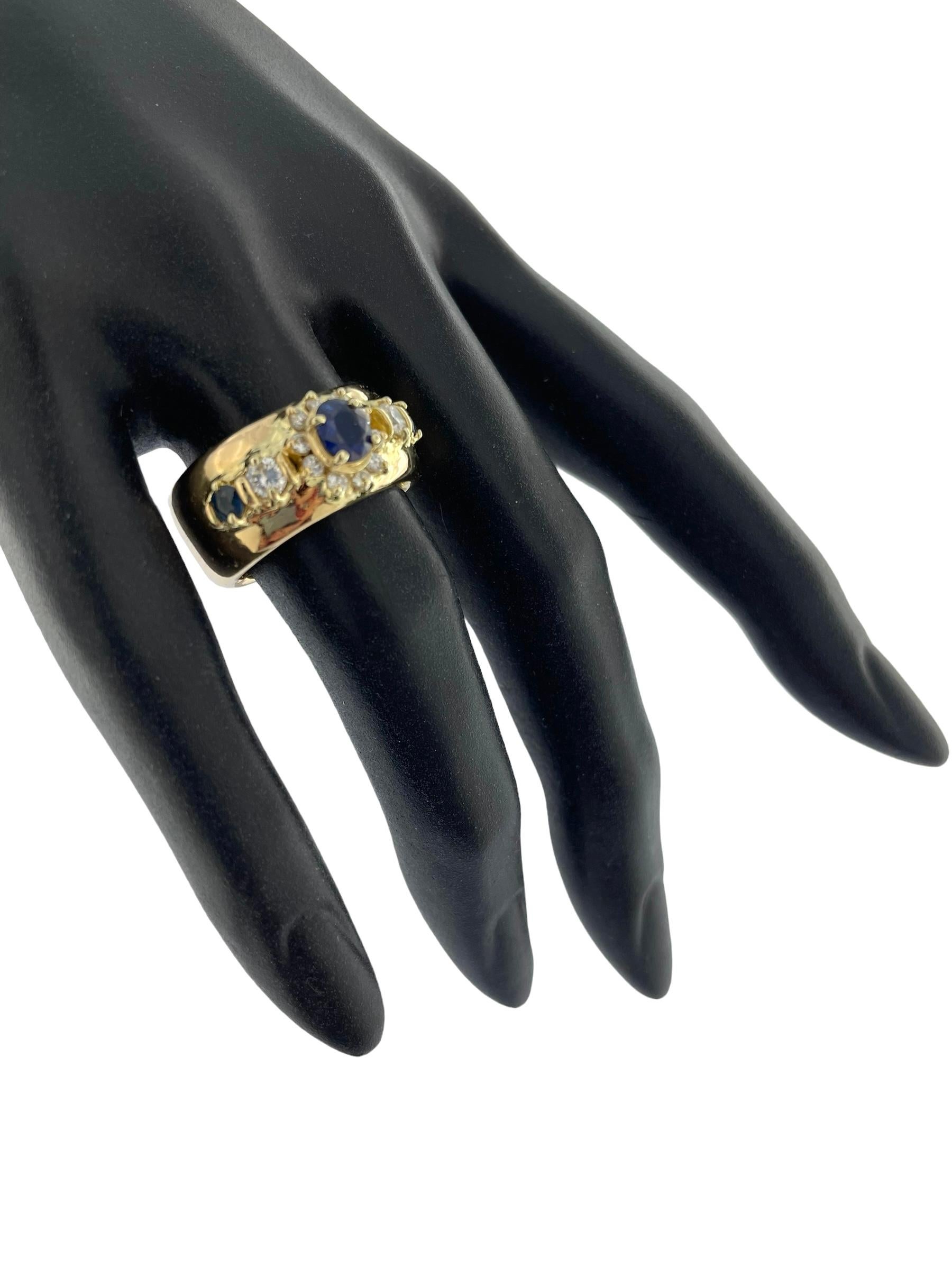 IGI Certified Yellow Gold Diamonds and Sapphires Fashion Band Ring In Good Condition For Sale In Esch sur Alzette, Esch-sur-Alzette