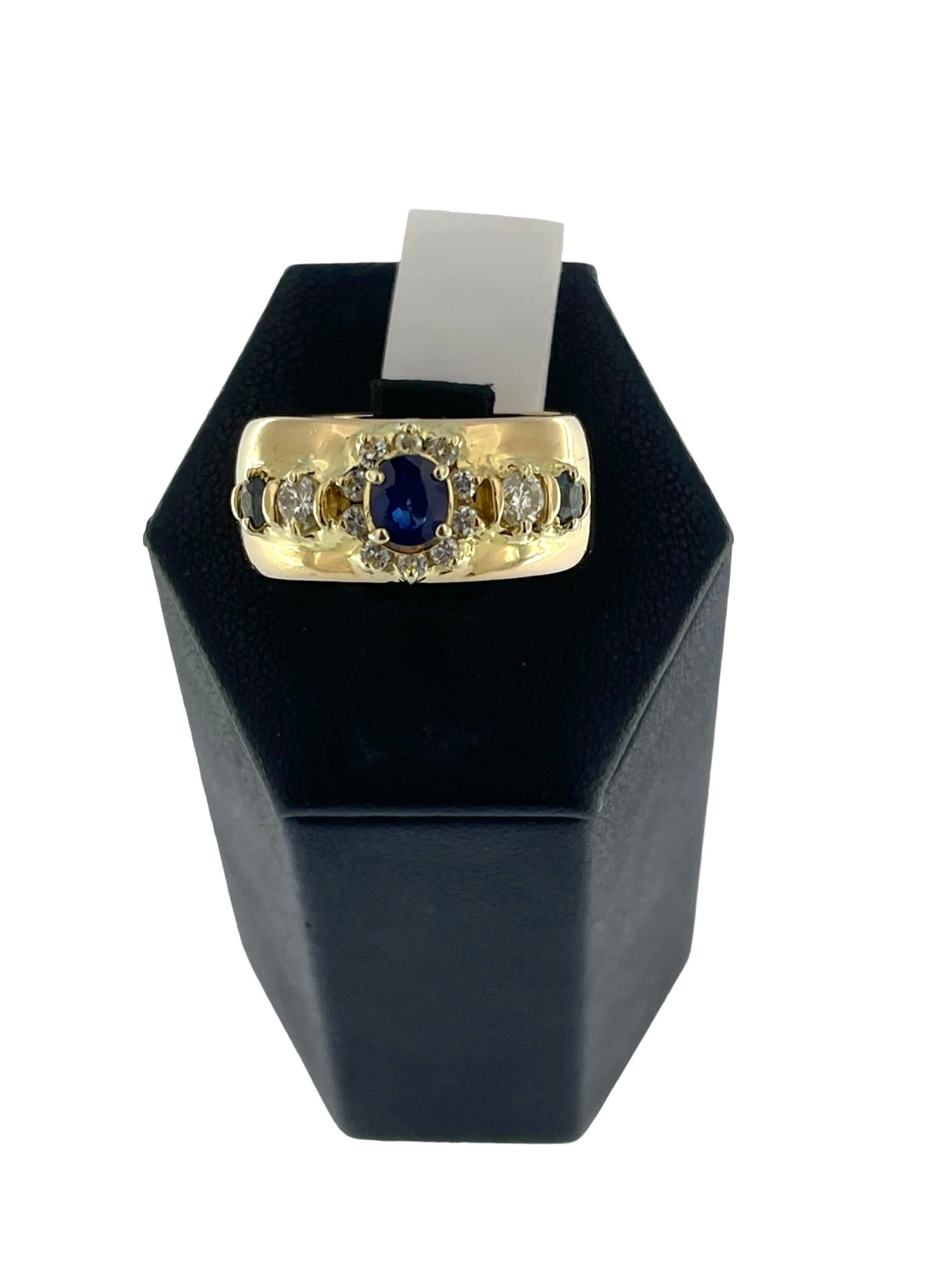 Women's IGI Certified Yellow Gold Diamonds and Sapphires Fashion Band Ring  For Sale
