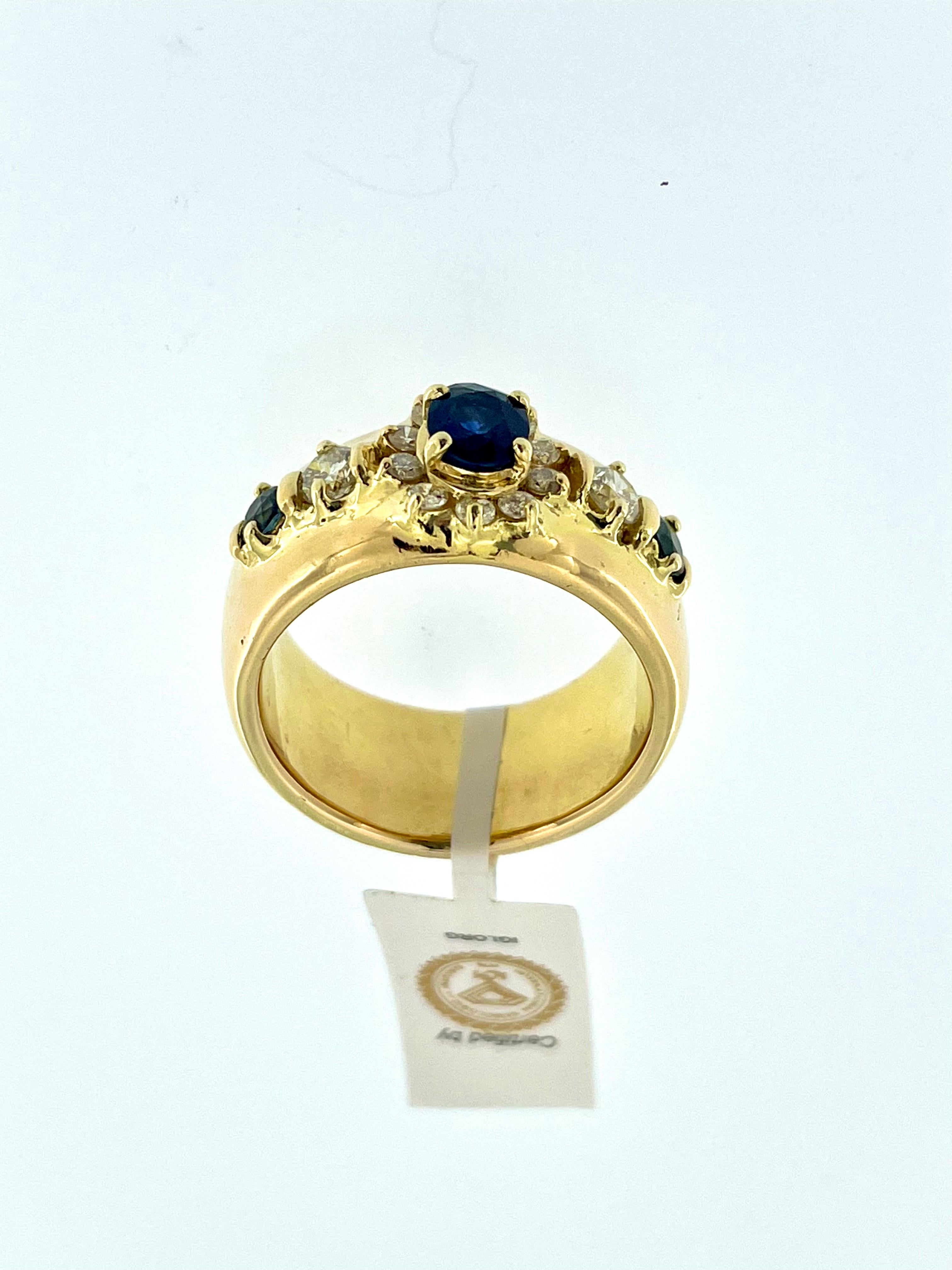 IGI Certified Yellow Gold Diamonds and Sapphires Fashion Band Ring  For Sale 1