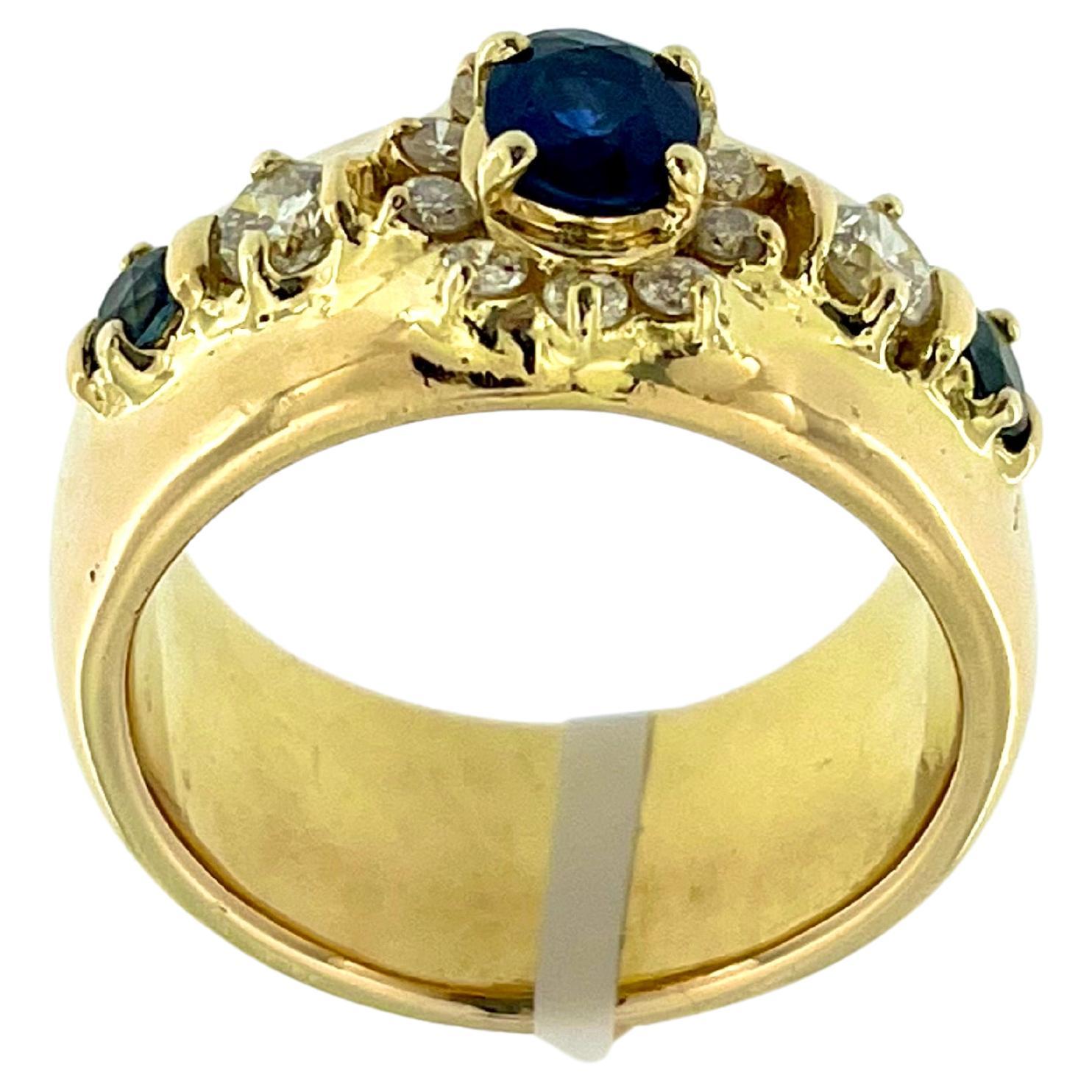 IGI Certified Yellow Gold Diamonds and Sapphires Fashion Band Ring  For Sale