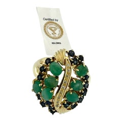 Bague cocktail en or jaune certifiée IGI, diamants, saphirs et émeraudes