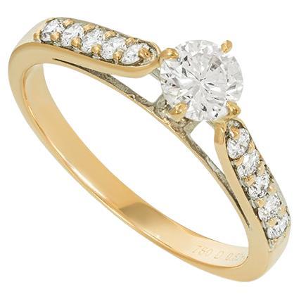 IGI Certified Yellow Gold Faint Pink Round Brilliant Cut Diamond Ring 0.52 Carat
