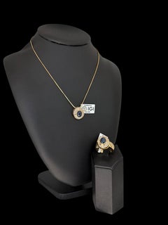 IGI Certified Yellow Gold Set Ring and Pendant with Diamonds and Sapphires