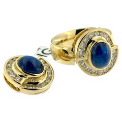 IGI Certified Yellow Gold Set Ring and Pendant with Diamonds and Sapphires