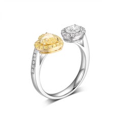 IGI CERTIFIED Yellow Heart Diamond and Oval Diamond Toi Et Moi Ring in 18k Gold