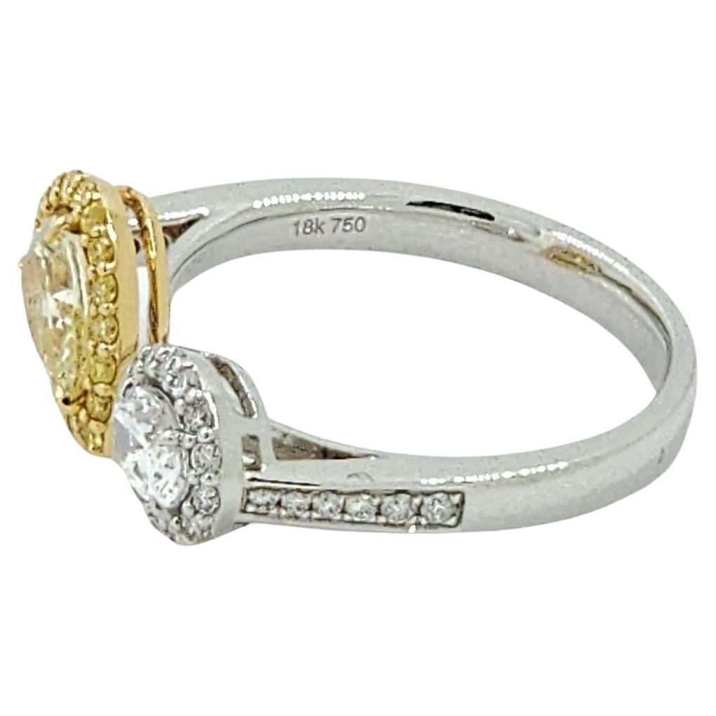 Pear Cut IGI CERTIFIED Yellow Pear Diamond and Oval Diamond Toi Et Moi Ring in 18k Gold For Sale