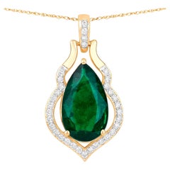 IGI Certified Zambian Emerald Necklace With Diamonds 3.60 Carats 14K Yellow Gold