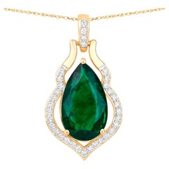 IGI Certified Zambian Emerald Necklace With Diamonds 3.60 Carats 14K Yellow Gold