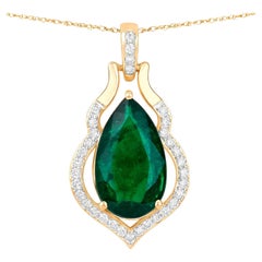 IGI Certified Zambian Emerald Necklace With Diamonds 3.60 Carats 14K Yellow Gold