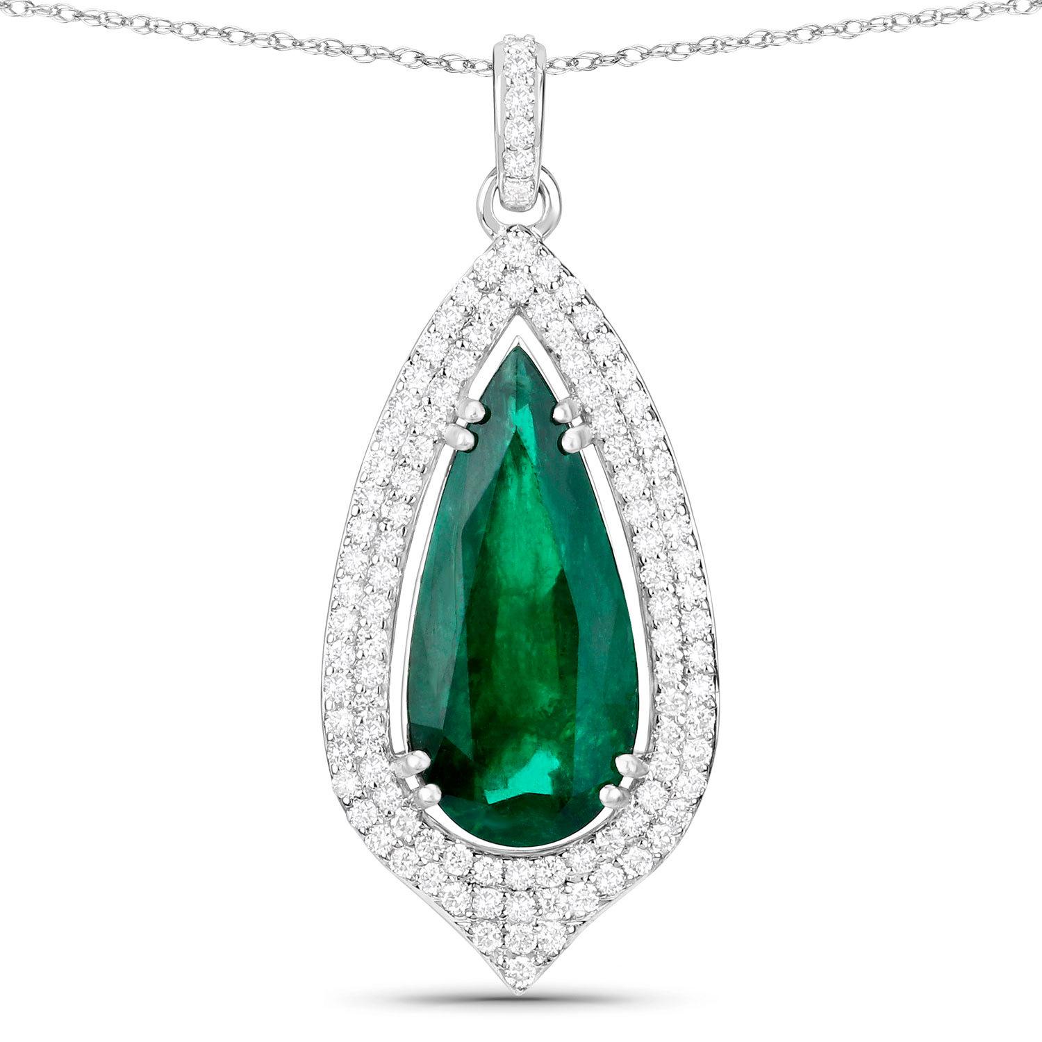 IGI Certified Zambian Emerald Necklace With Diamonds 5.37 Carats 14K White Gold In Excellent Condition For Sale In Aliso Viejo, CA