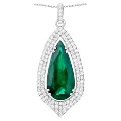 IGI Certified Zambian Emerald Necklace With Diamonds 5.37 Carats 14K White Gold