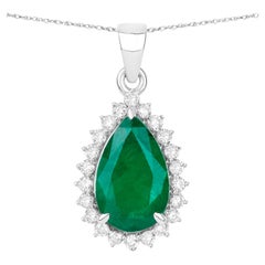 IGI Certified Zambian Emerald Pendant Necklace 3.07 Carats 14K White Gold