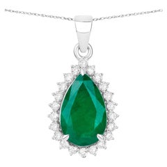 IGI Certified Zambian Emerald Pendant Necklace 3.07 Carats 14K White Gold