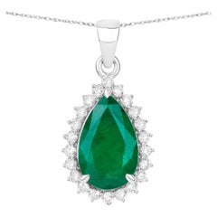 IGI Certified Zambian Emerald Pendant Necklace 3.07 Carats 14K White Gold