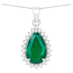 IGI Certified Zambian Emerald Pendant Necklace 3.07 Carats 14K White Gold